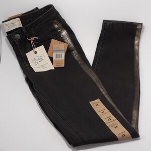 Rachel Roy Skinny Jeans Ash Wash with Foil Stripe Tuxedo Style Size 25